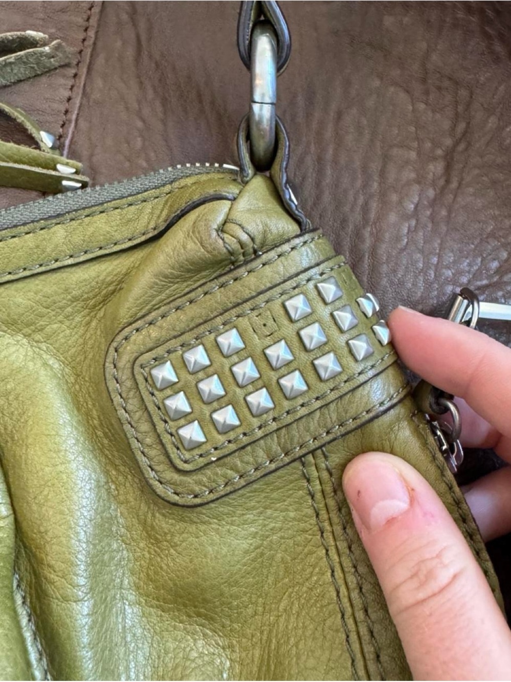 B makowsky vintage rare green leather bag with studs and fringe - Picture 7 of 8